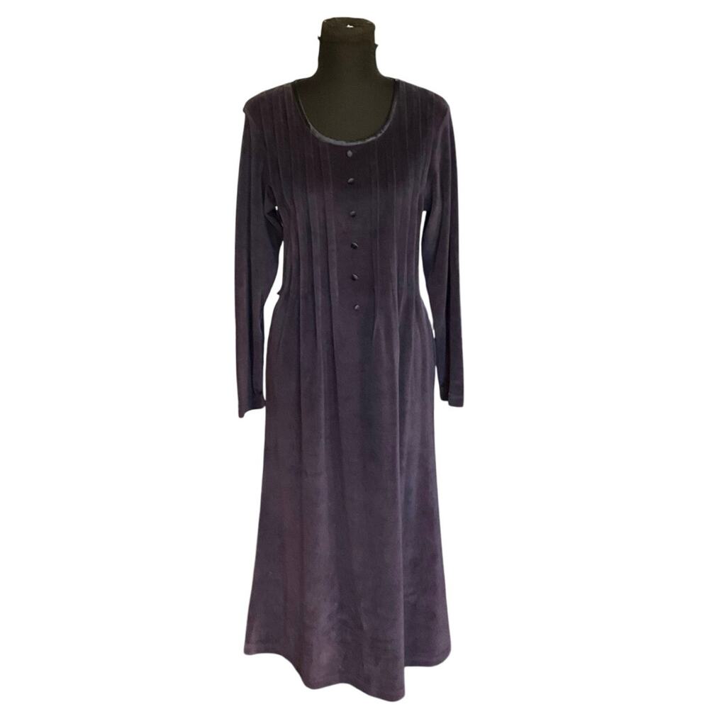 Vintage Fads Crushed Velvet Midi Dress Women’s PM Navy Blue Long Sleeve 90s - Picture 2 of 8